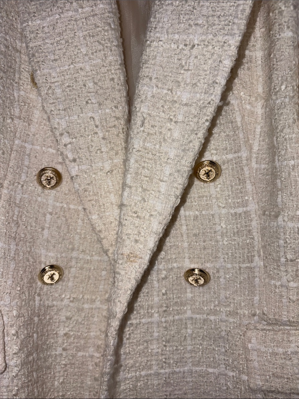Zara Cream Bouclé Double-Breasted Blazer with Gold Buttons - Picture 3 of 11